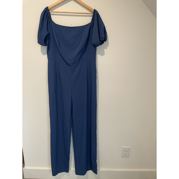 Blue Square Neck Puff Sleeve Jumpsuit Elegant Party Casual‎ - Picture 2 of 8